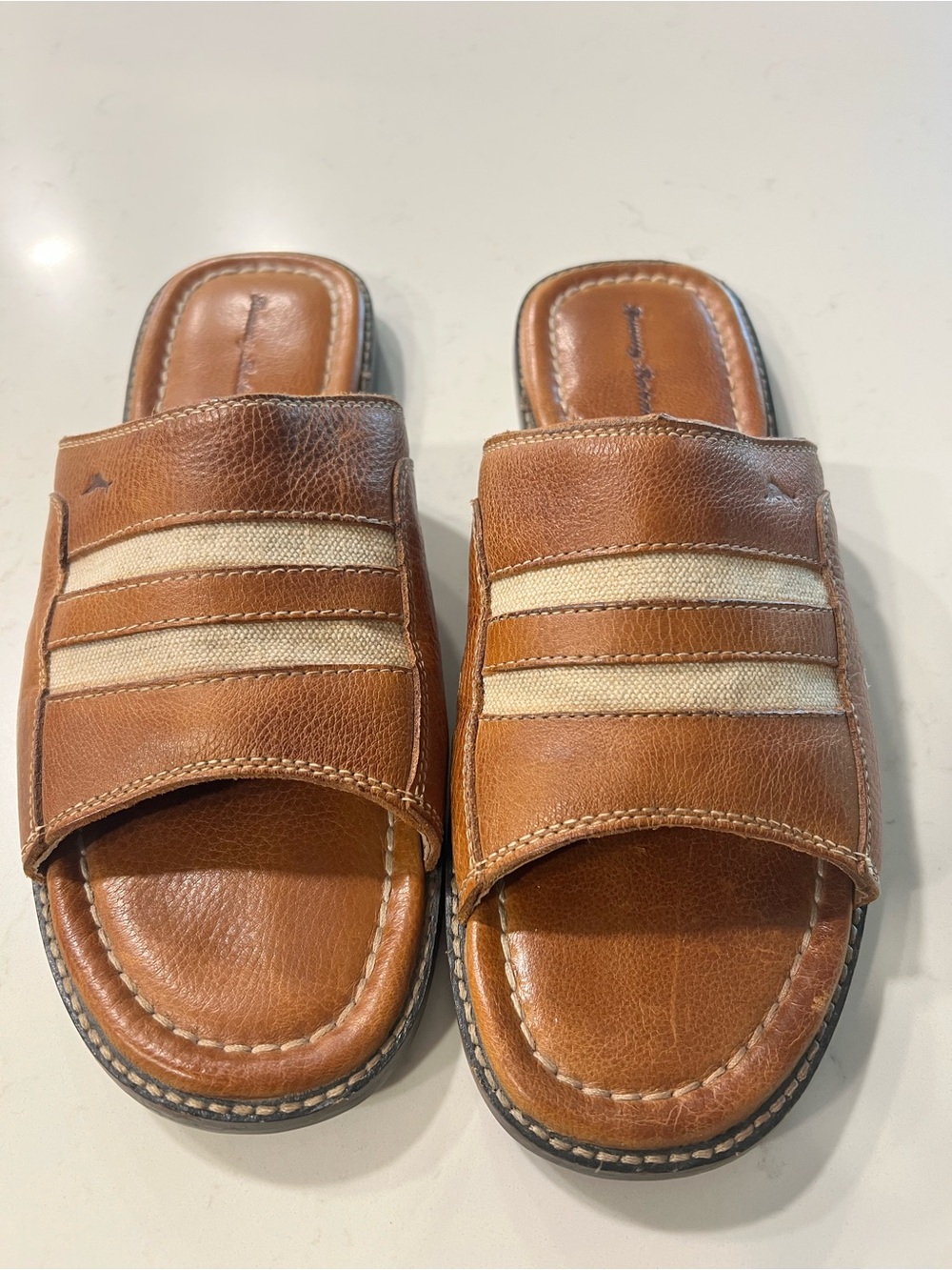 🔺sold🔺Tommy Bahama Anchors Away Leather Slide Sandals Mens size 11 D Brown